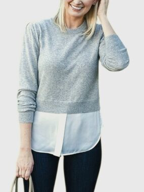 Veronica Beard Multimedia Twofer Cashmere and Silk Sweater Sz Lg Gray and Cream